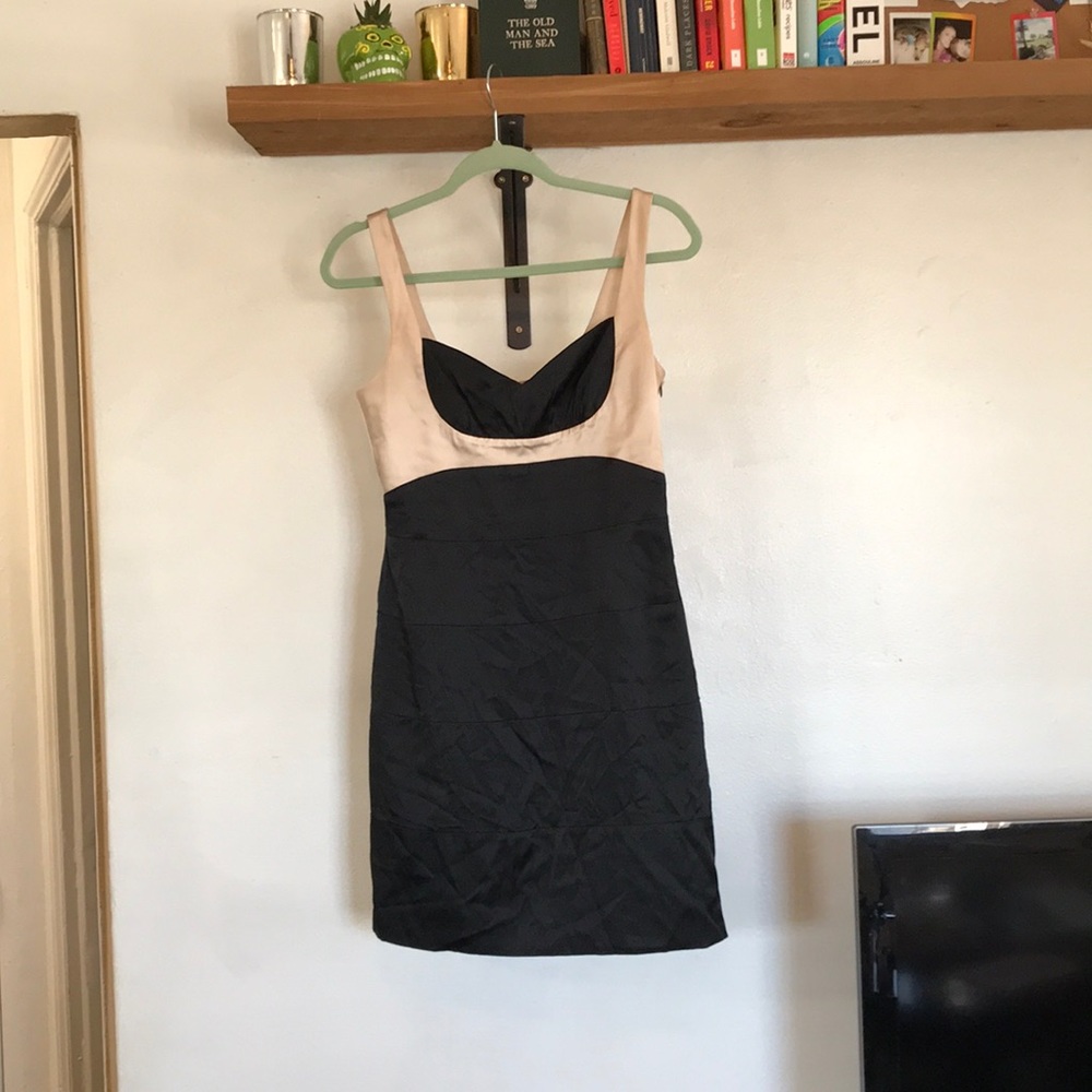 BCBG MaxAzria Black & Champagne silk paneled dress